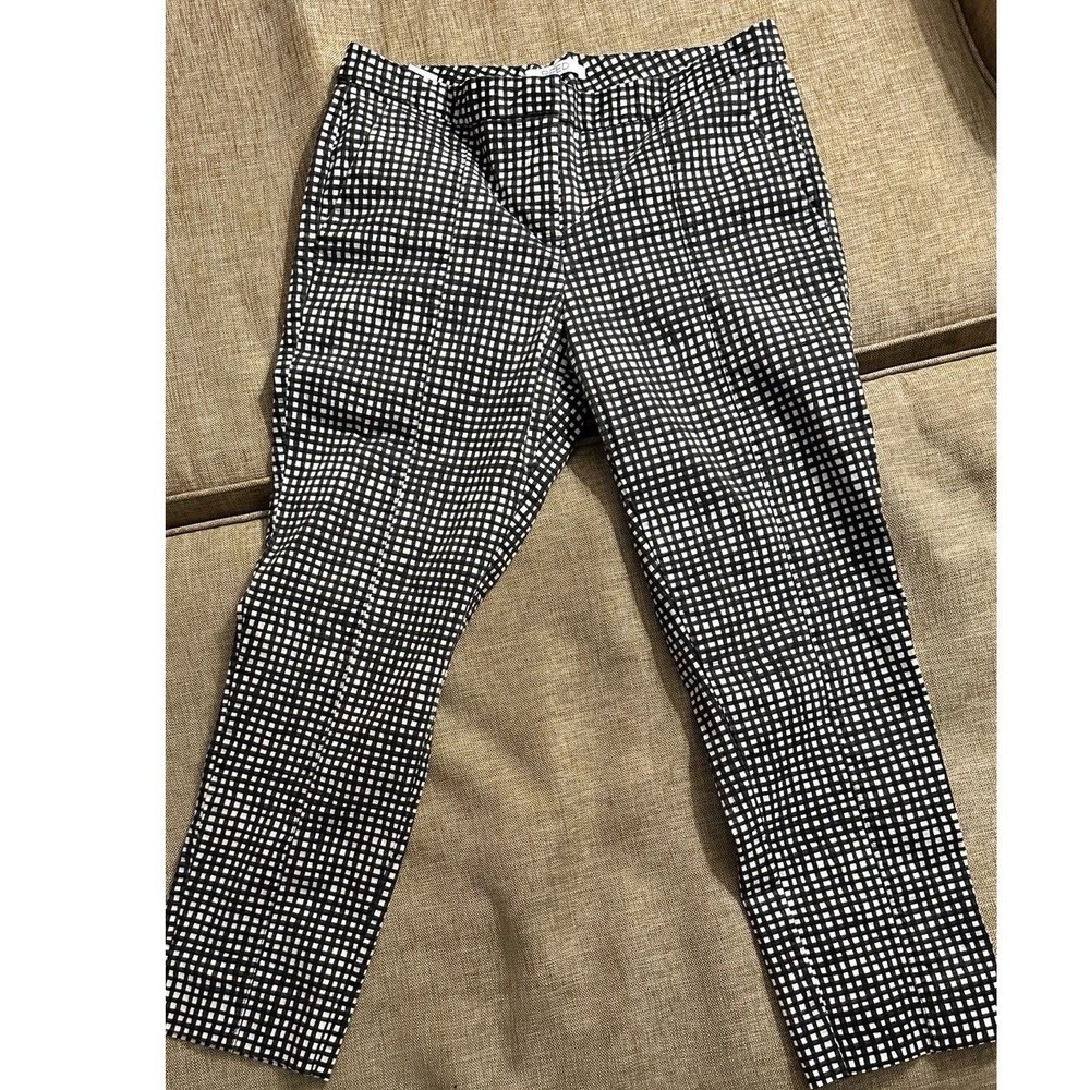 Reed Straight‎ Leg Pants Women Cotton Checkered Print Black White Ankle Size 6